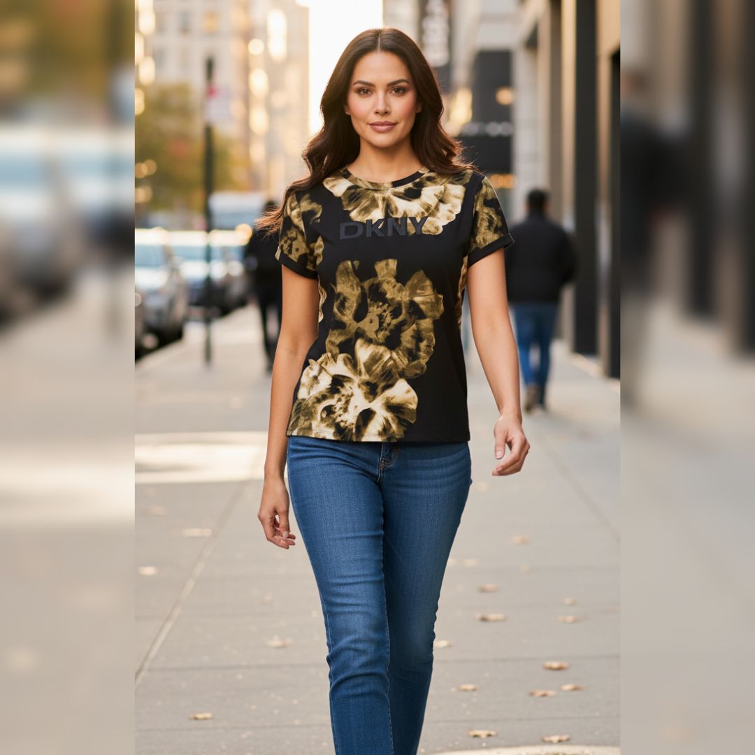 DKNY Floral Logo Tee – Casual Comfort, Bold Style