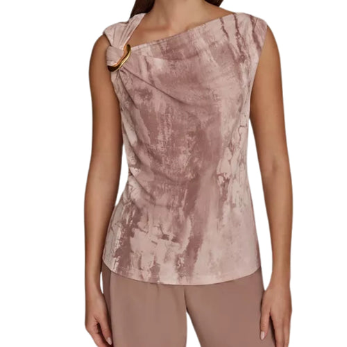 DKNY Women's Sleeveless Printed Twist-Shoulder Top