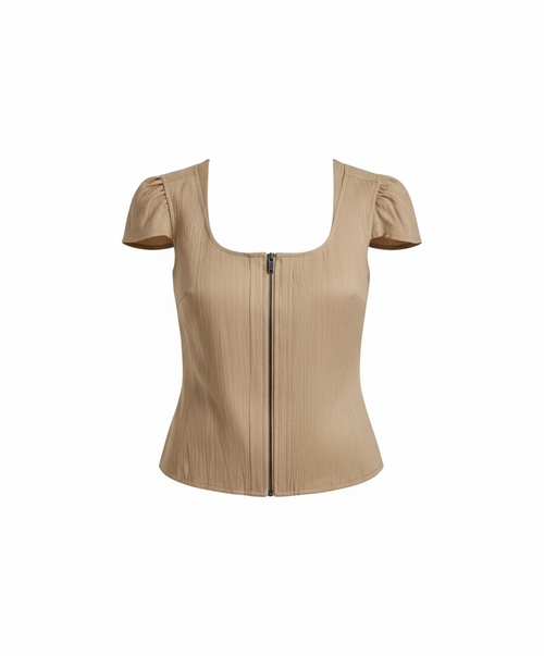 DKNY Women’s Twill Zip-Front Shirt – Chic Utility with Feminine Detail