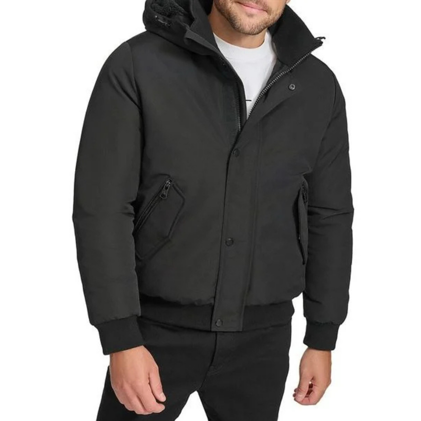 Calvin Klein Men's Black Arctic Faille Parka Bomber