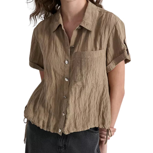 DKNY Women's Crinkled Short-Sleeve Button-Front Shirt - Taupe