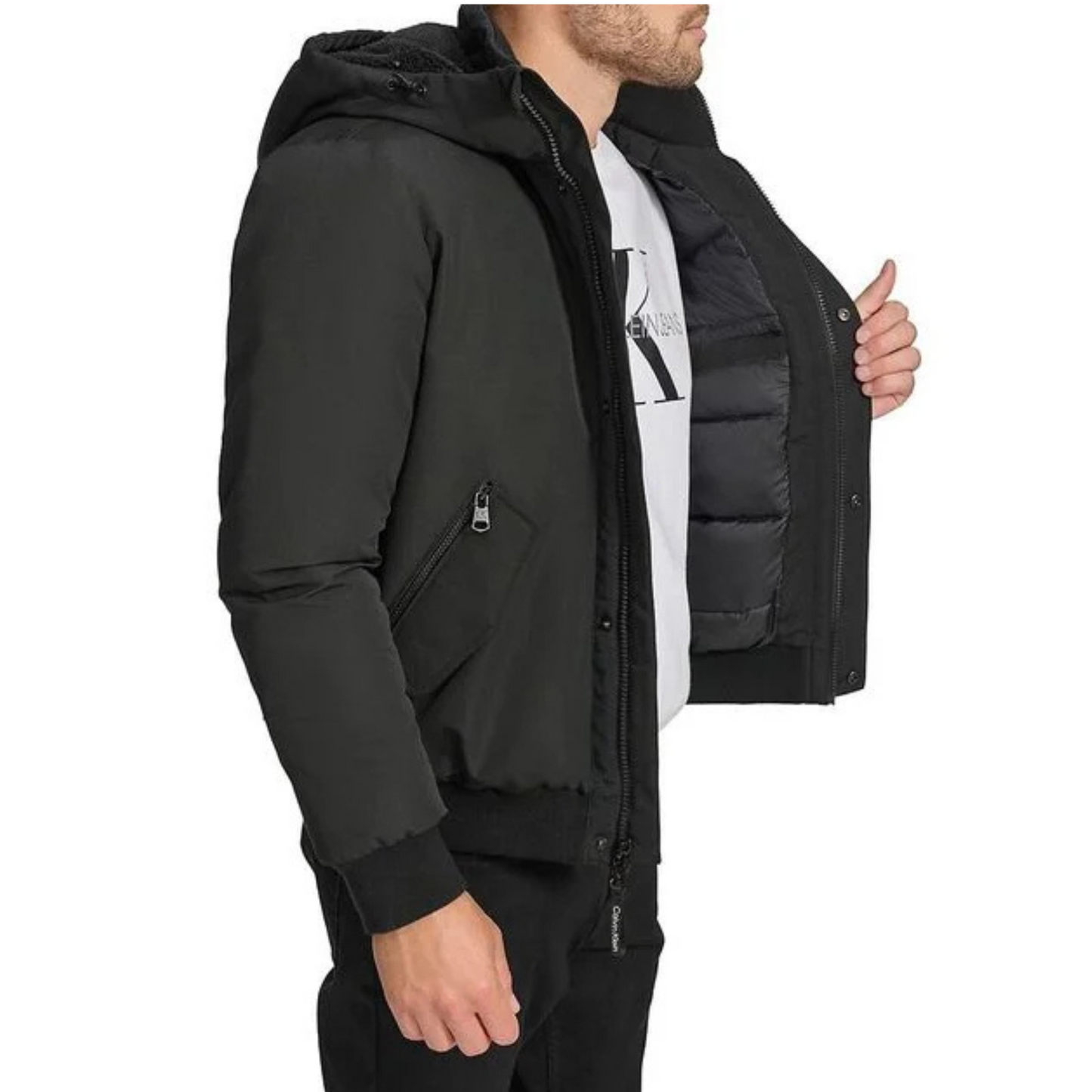 Calvin Klein Men's Black Arctic Faille Parka Bomber