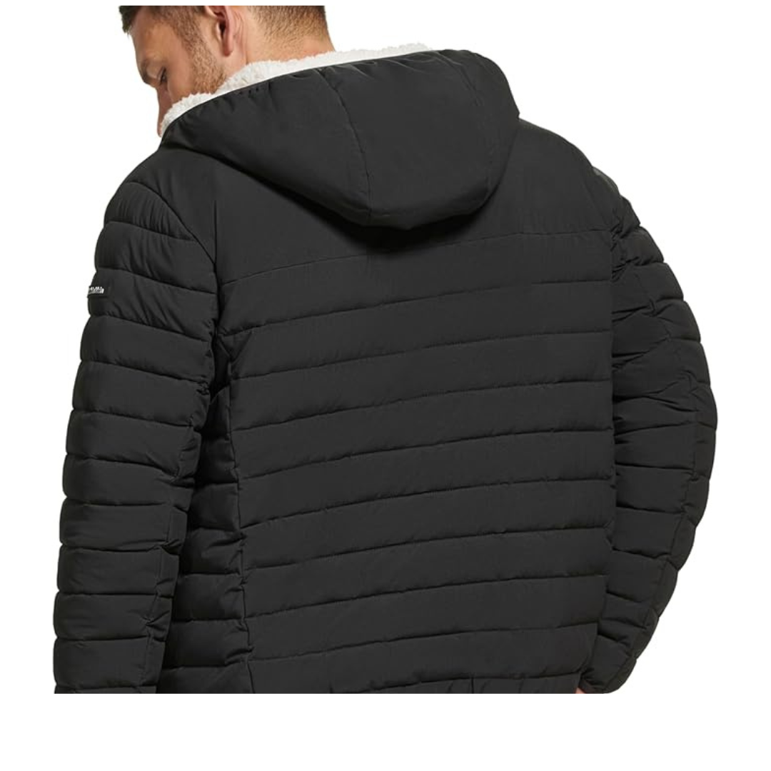 Calvin Klein Men's Hooded Down Jacket Quilted Coat Sherpa Lined