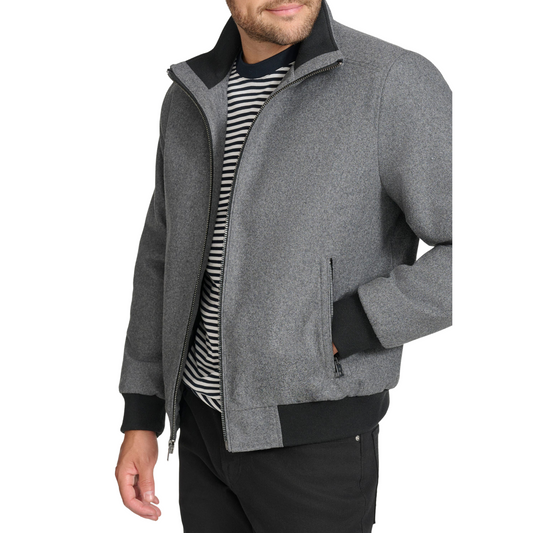 CK Men's Wool Bomber Jacket With Knit Trim