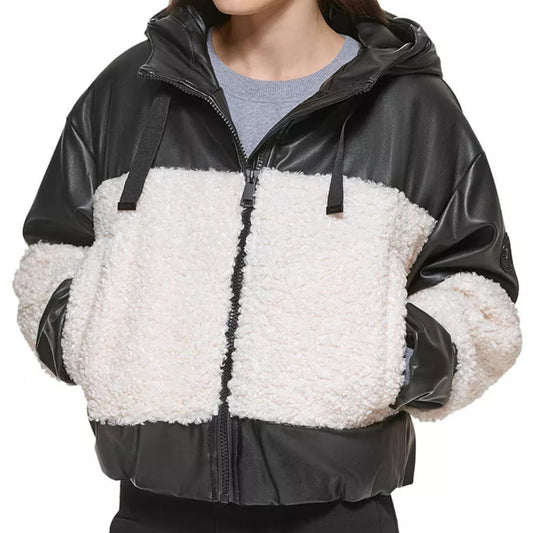 DKNY Mixed Media Zip Front Coat