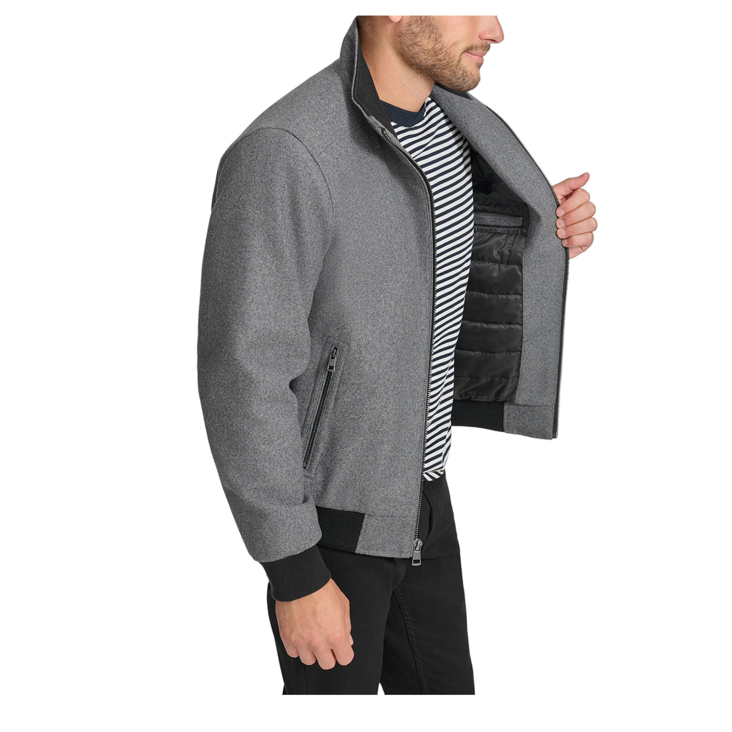 CK Men's Wool Bomber Jacket With Knit Trim