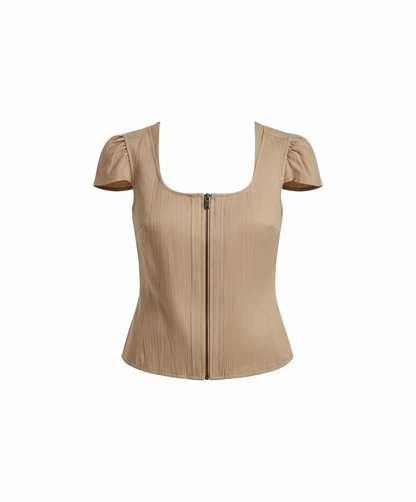 DKNY Women’s Twill Zip-Front Shirt – Chic Utility with Feminine Detail