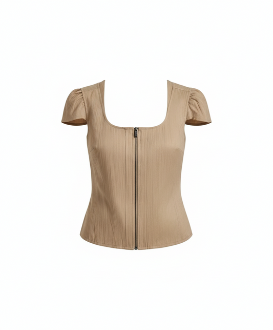 DKNY Women’s Twill Zip-Front Shirt – Chic Utility with Feminine Detail