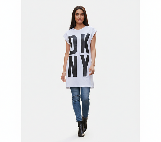 DKNY Women’s High-Low Logo Tunic – Bold Graphic, Effortless Flow