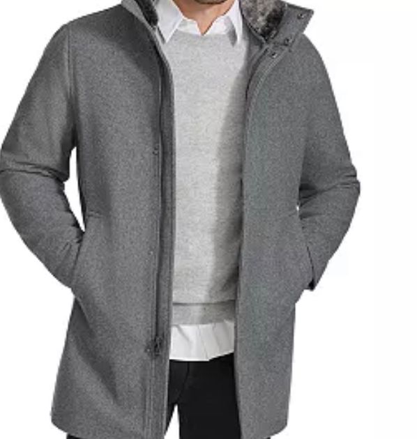 CALVIN KLEIN Men's Urban Walker Coat with Detachable Faux Rabbit Fur at Interior Collar